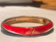 18K Gold-Plated black and red Enamel Floral Bangle